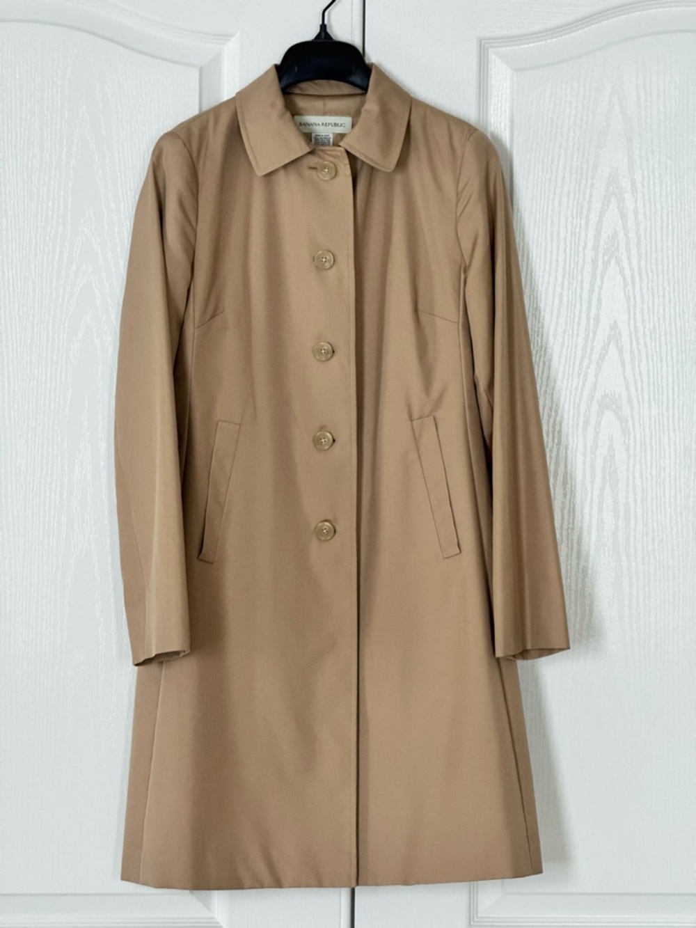 Banana Republic Camel Single-Row Button Silk Trench Coat
